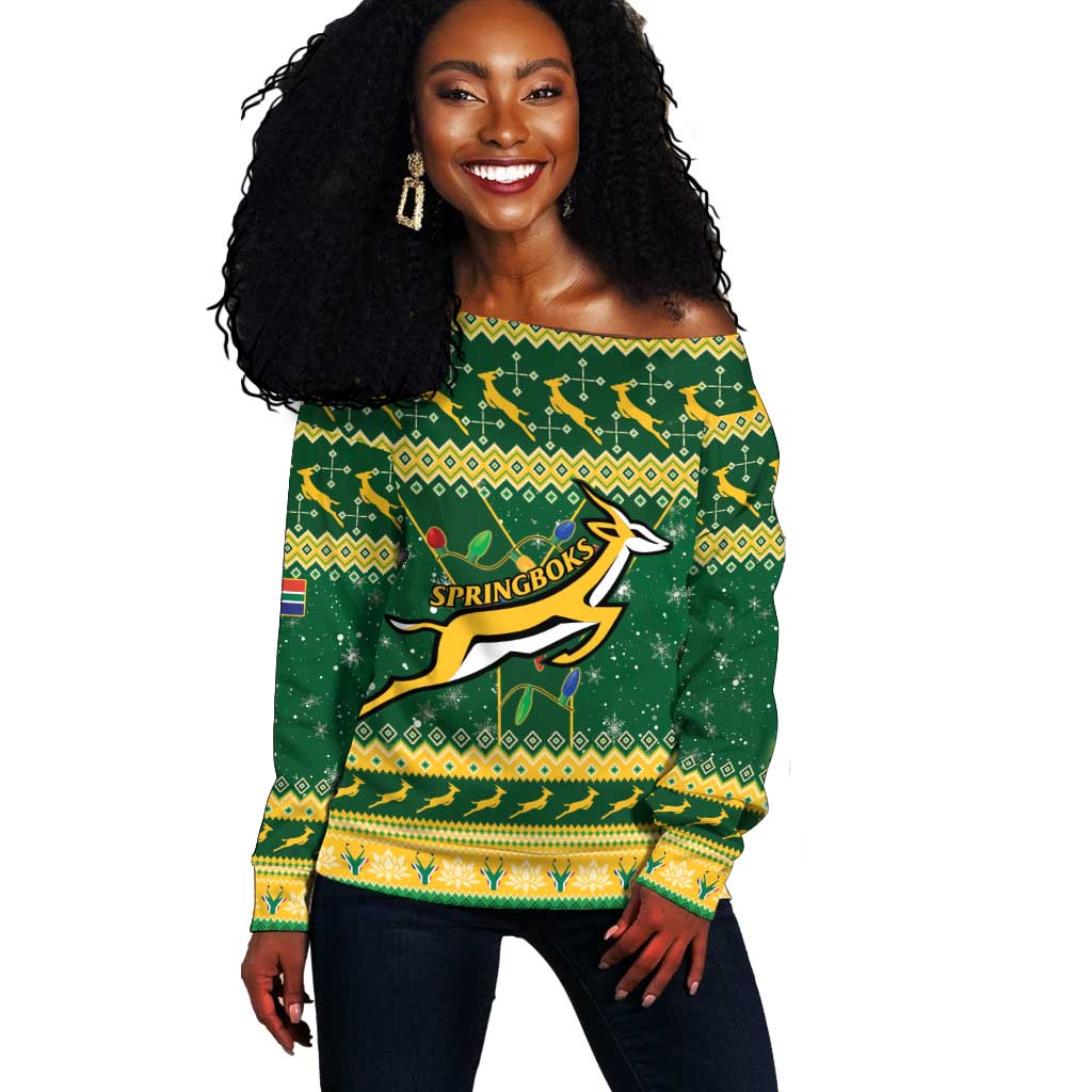 South Africa Christmas Rugby Off Shoulder Sweater Springboks Geseende Kersfees