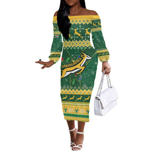 South Africa Christmas Rugby Off The Shoulder Long Sleeve Dress Springboks Geseende Kersfees