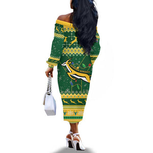 South Africa Christmas Rugby Off The Shoulder Long Sleeve Dress Springboks Geseende Kersfees