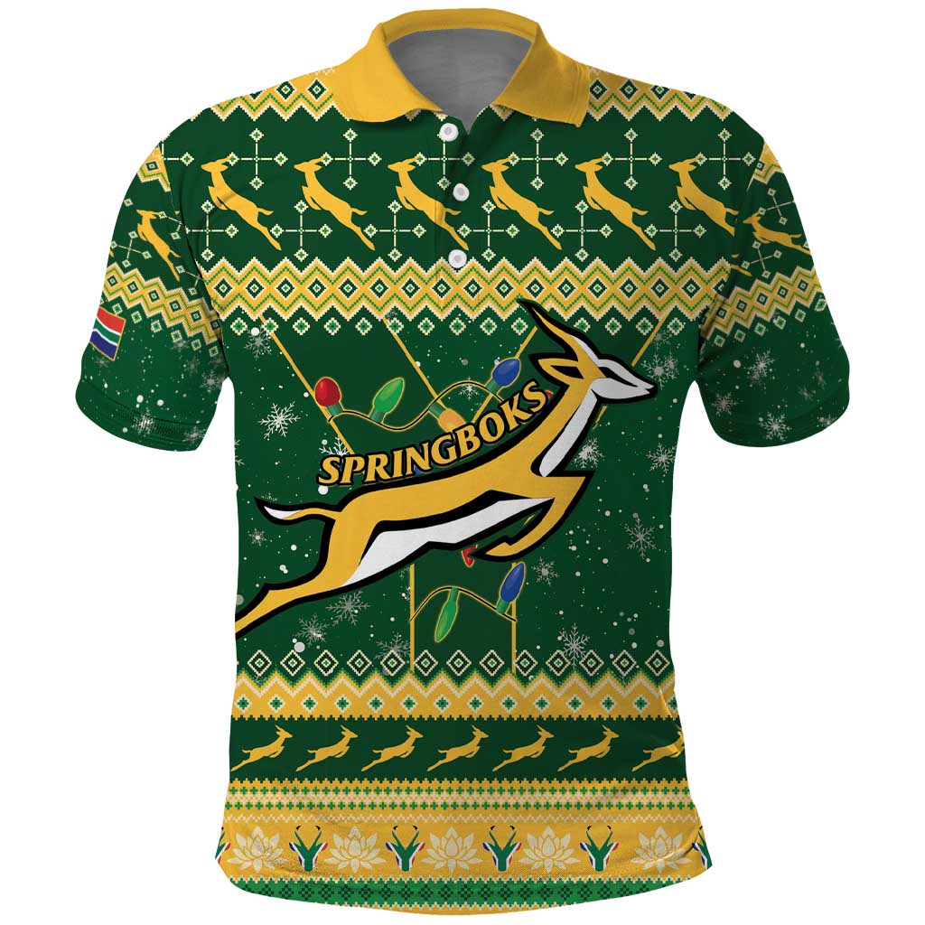 South Africa Christmas Rugby Polo Shirt Springboks Geseende Kersfees