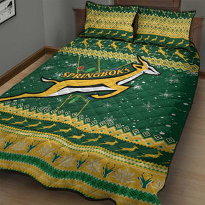 South Africa Christmas Rugby Quilt Bed Set Springboks Geseende Kersfees