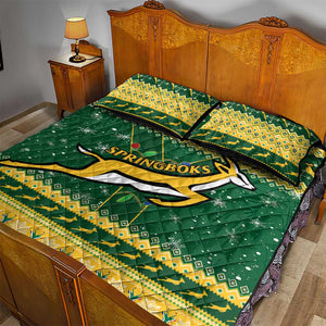 South Africa Christmas Rugby Quilt Bed Set Springboks Geseende Kersfees