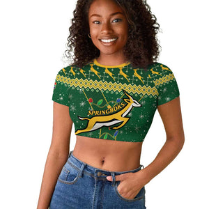 South Africa Christmas Rugby Raglan Cropped T shirt Springboks Geseende Kersfees