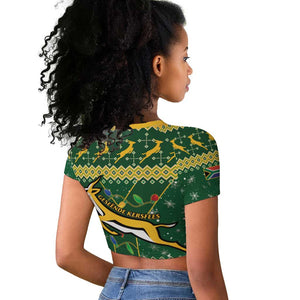 South Africa Christmas Rugby Raglan Cropped T shirt Springboks Geseende Kersfees