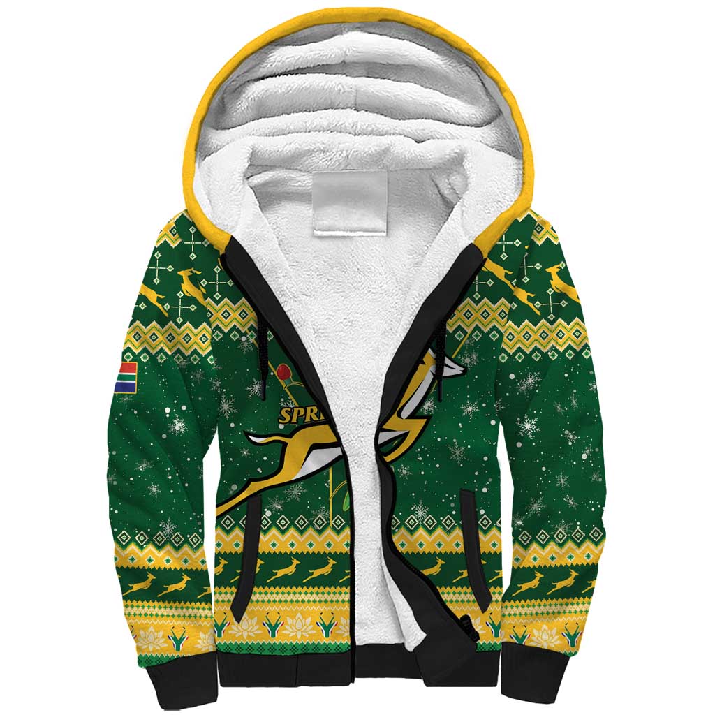 South Africa Christmas Rugby Sherpa Hoodie Springboks Geseende Kersfees