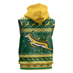 South Africa Christmas Rugby Sleeveless Zip Hoodie Springboks Geseende Kersfees - African Pride