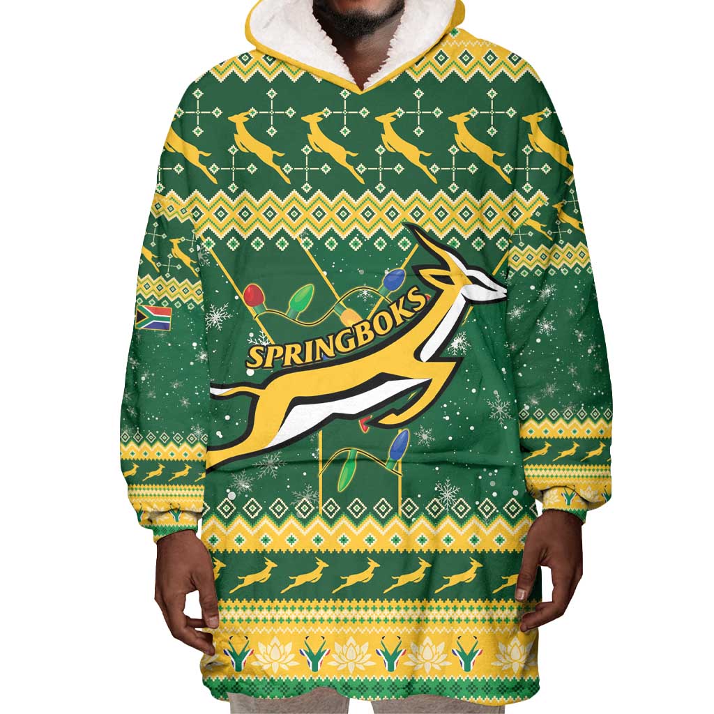 South Africa Christmas Rugby Wearable Blanket Hoodie Springboks Geseende Kersfees