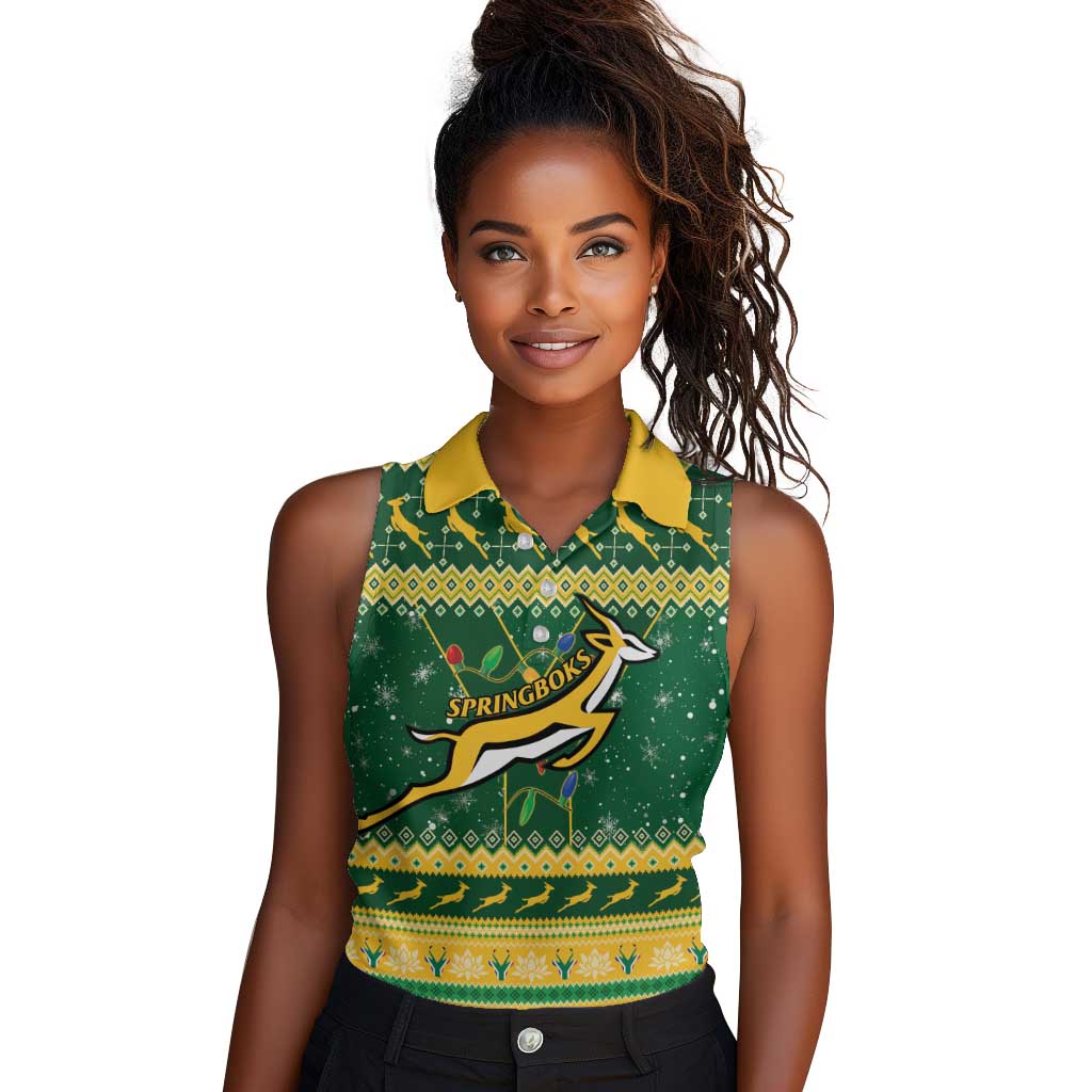 South Africa Christmas Rugby Women Sleeveless Polo Shirt Springboks Geseende Kersfees