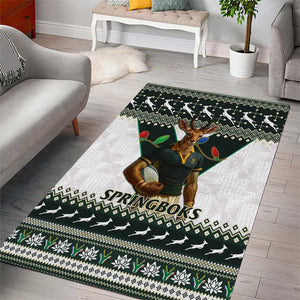 South Africa Christmas Rugby Area Rug Springboks Mascot Mix African Pattern