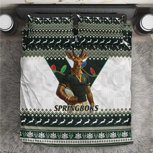 South Africa Christmas Rugby Bedding Set Springboks Mascot Mix African Pattern