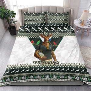 South Africa Christmas Rugby Bedding Set Springboks Mascot Mix African Pattern