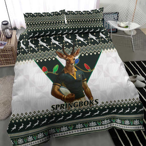 South Africa Christmas Rugby Bedding Set Springboks Mascot Mix African Pattern