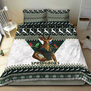 South Africa Christmas Rugby Bedding Set Springboks Mascot Mix African Pattern