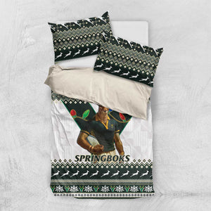 South Africa Christmas Rugby Bedding Set Springboks Mascot Mix African Pattern