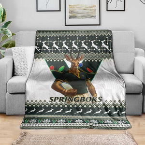 South Africa Christmas Rugby Blanket Springboks Mascot Mix African Pattern