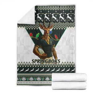 South Africa Christmas Rugby Blanket Springboks Mascot Mix African Pattern