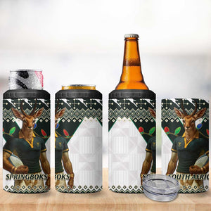 South Africa Christmas Rugby 4 in 1 Can Cooler Tumbler Springboks Mascot Mix African Pattern