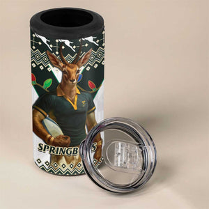 South Africa Christmas Rugby 4 in 1 Can Cooler Tumbler Springboks Mascot Mix African Pattern