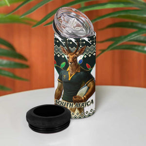 South Africa Christmas Rugby 4 in 1 Can Cooler Tumbler Springboks Mascot Mix African Pattern