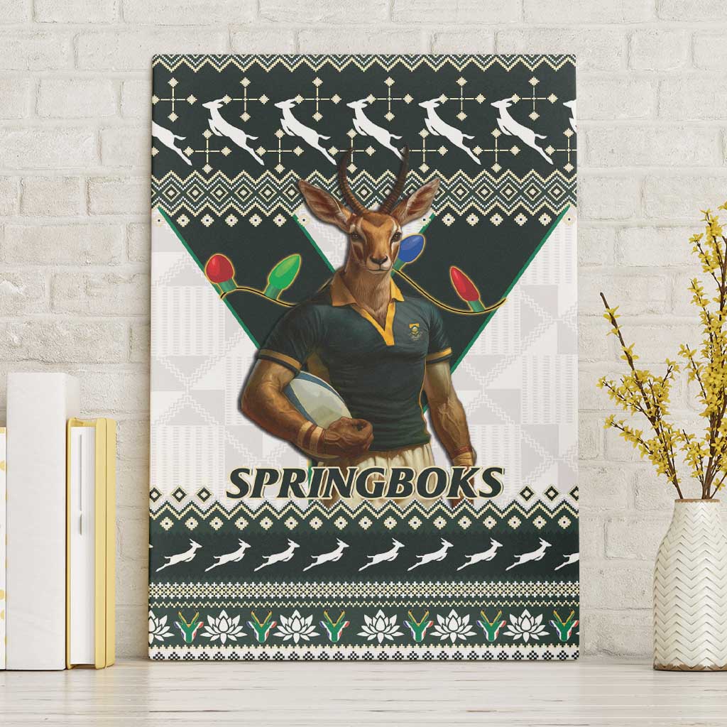 South Africa Christmas Rugby Canvas Wall Art Springboks Mascot Mix African Pattern