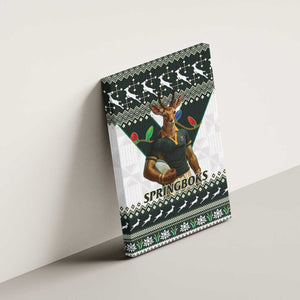 South Africa Christmas Rugby Canvas Wall Art Springboks Mascot Mix African Pattern