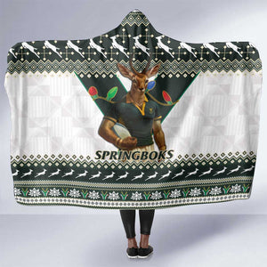 South Africa Christmas Rugby Hooded Blanket Springboks Mascot Mix African Pattern