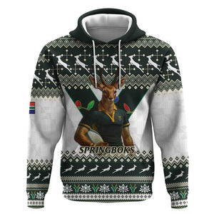 South Africa Christmas Rugby Hoodie Springboks Mascot Mix African Pattern