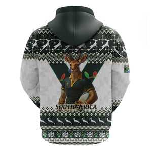 South Africa Christmas Rugby Hoodie Springboks Mascot Mix African Pattern