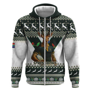 South Africa Christmas Rugby Hoodie Springboks Mascot Mix African Pattern