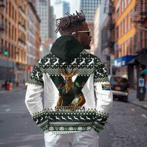 South Africa Christmas Rugby Hoodie Springboks Mascot Mix African Pattern