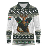 South Africa Christmas Rugby Long Sleeve Polo Shirt Springboks Mascot Mix African Pattern
