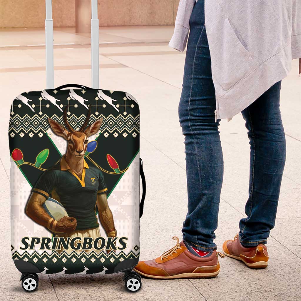 South Africa Christmas Rugby Luggage Cover Springboks Mascot Mix African Pattern