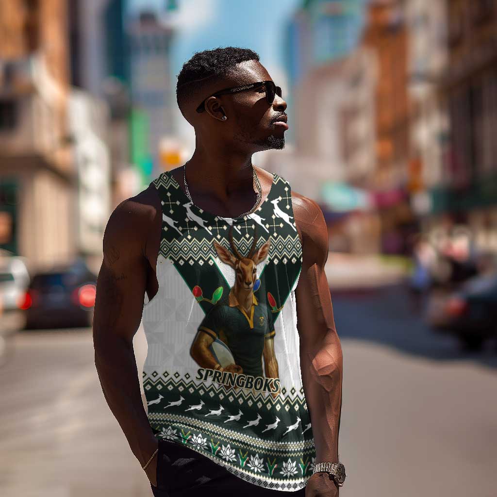 South Africa Christmas Rugby Men Tank Top Springboks Mascot Mix African Pattern