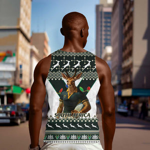 South Africa Christmas Rugby Men Tank Top Springboks Mascot Mix African Pattern