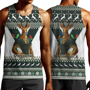 South Africa Christmas Rugby Men Tank Top Springboks Mascot Mix African Pattern