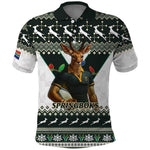 South Africa Christmas Rugby Polo Shirt Springboks Mascot Mix African Pattern