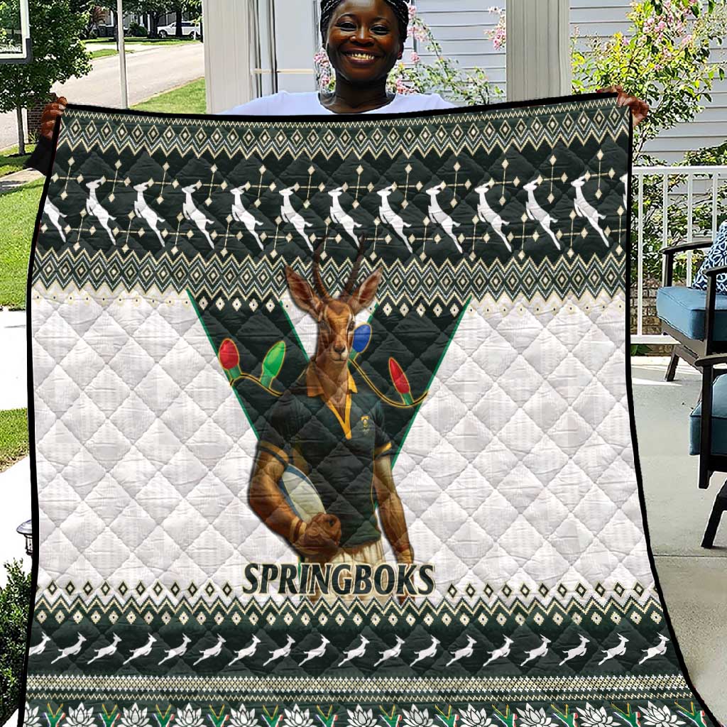 South Africa Christmas Rugby Quilt Springboks Mascot Mix African Pattern