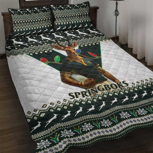 South Africa Christmas Rugby Quilt Bed Set Springboks Mascot Mix African Pattern