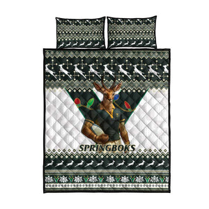 South Africa Christmas Rugby Quilt Bed Set Springboks Mascot Mix African Pattern