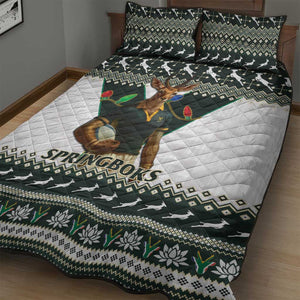 South Africa Christmas Rugby Quilt Bed Set Springboks Mascot Mix African Pattern