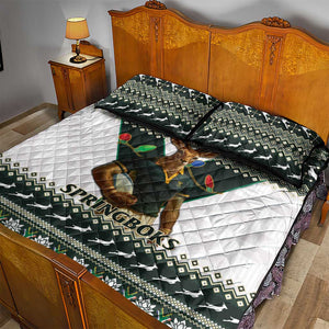 South Africa Christmas Rugby Quilt Bed Set Springboks Mascot Mix African Pattern