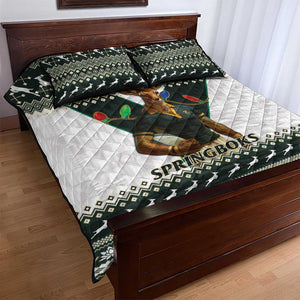 South Africa Christmas Rugby Quilt Bed Set Springboks Mascot Mix African Pattern