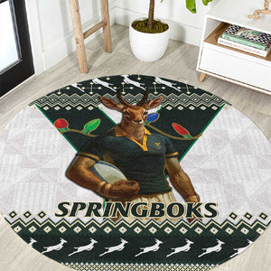 South Africa Christmas Rugby Round Carpet Springboks Mascot Mix African Pattern