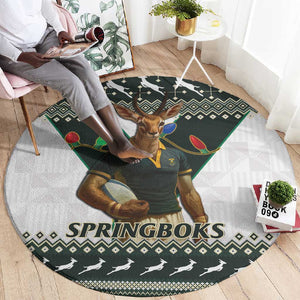 South Africa Christmas Rugby Round Carpet Springboks Mascot Mix African Pattern