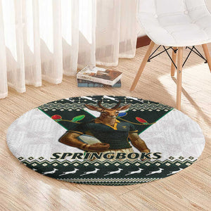 South Africa Christmas Rugby Round Carpet Springboks Mascot Mix African Pattern