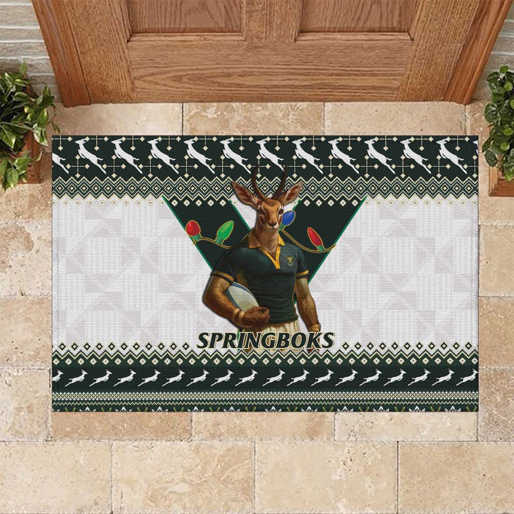 South Africa Christmas Rugby Rubber Doormat Springboks Mascot Mix African Pattern