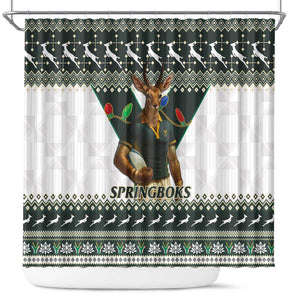 South Africa Christmas Rugby Shower Curtain Springboks Mascot Mix African Pattern