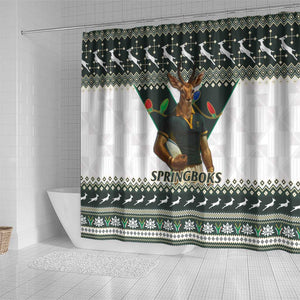 South Africa Christmas Rugby Shower Curtain Springboks Mascot Mix African Pattern