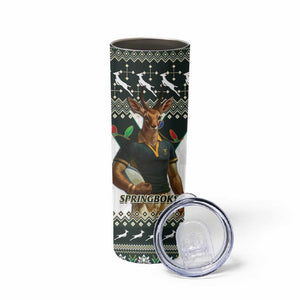 South Africa Christmas Rugby Skinny Tumbler Springboks Mascot Mix African Pattern