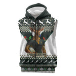 South Africa Christmas Rugby Sleeveless Zip Hoodie Springboks Mascot Mix African Pattern - African Pride
